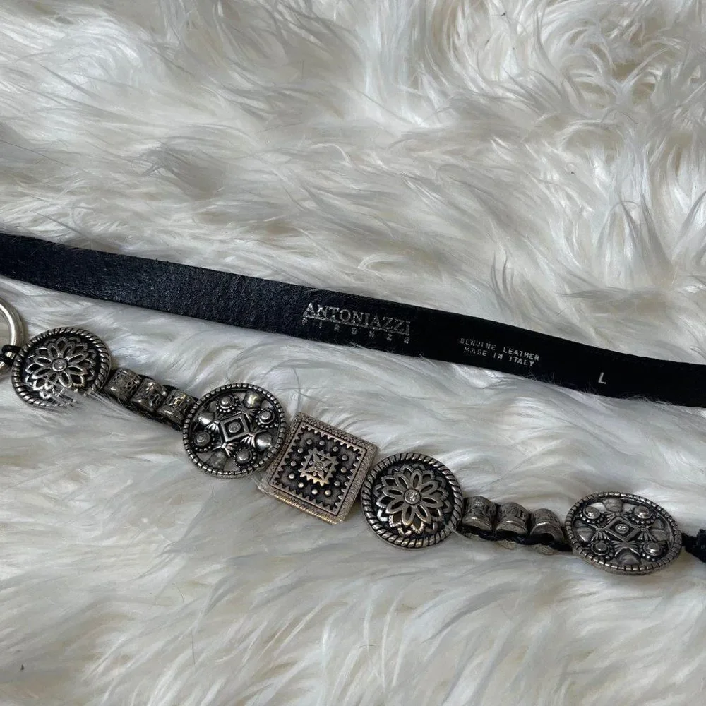 Lorena Antonazzi Firenze Western Leather Belt Silver Tone Medallion Detail Large - Picture 3 of 6